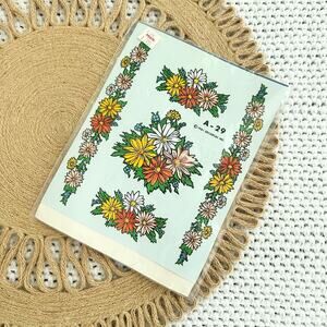 Vintage Decoral 1981 Psychadelic Daisy Zinnia Floral Decal Transfers Crafts New